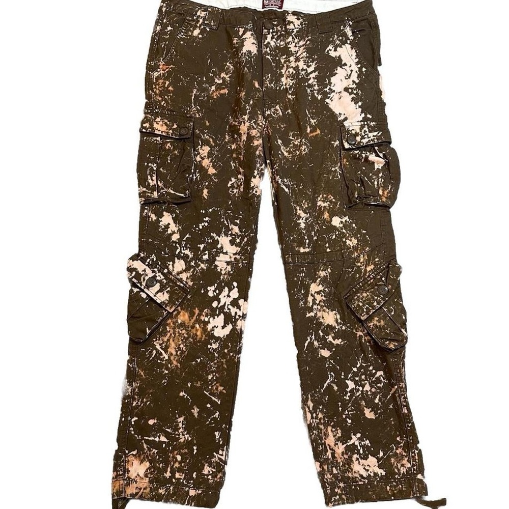 Matchstick Men's Brown Paint-Splatter and Camp Cargo Pants Size 42 like new